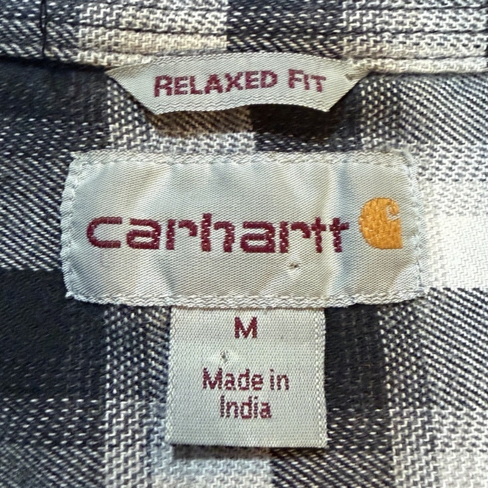 Carhartt Mens Flannel Shirt M Relaxed 103314 Hamilton Plaid Long Sleeve Gray - Picture 7 of 12